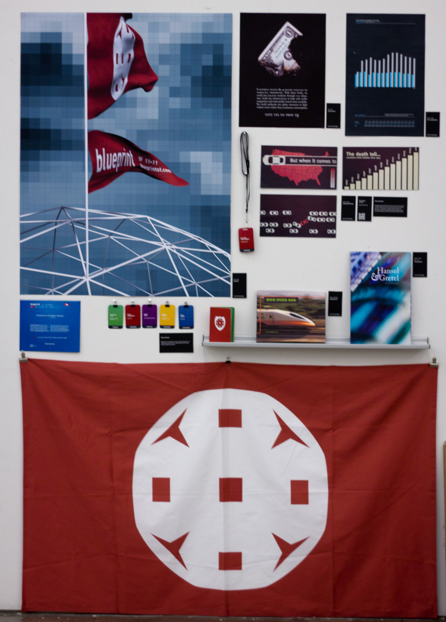 At the end of Level 3 at the California College of the Arts, it’s not uncommon for graphic design students to spend twenty hours a day on campus, fueled by gallons of Red Bull and dreadful coffee (and for many, handfuls of Adderall).
Why, you ask? Because we to finish our projects for the semester, polish off all the work we’ve done over the past two years, and present it to an intimidating panel of faculty and design professionals. After presenting and talking about our work for 45 minutes, the panel goes away to deliberate and writes up a grade and a feedback sheet which sets the tone for the rest of our path through design school, and our design careers thereafter.
The day after the presentation, after the celebratory hangover has passed, we are assigned a 6’ by 6’ exhibition space, in which we curate and present our strongest work done at CCA. My exhibition is pictured above.